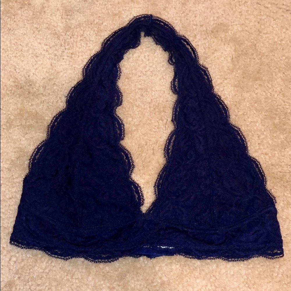 NWOT navy lace halter bralette